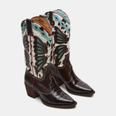Tuhoomall Western Cowboy Boots for Women, Floral and Animal Print, Chunky Heels, Perfect for Parties and Fashion Events, Easy Slip-On Style