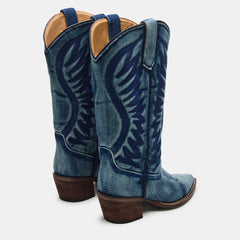 Tuhoomall Western Vintage Embroidered Cowboy Boots for Women, Chunky Heels, Classic Retro Style, Easy Slip-On, Ideal for Casual Spring and Autumn Wear