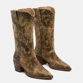 Tuhoomall Western Vintage Cowgirl Boots, Mid-Calf Ankle Booties, Casual Retro Style, Embroidered Design with Chunky Heel