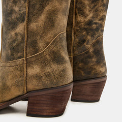 Tuhoomall Western Vintage Cowgirl Boots, Mid-Calf Ankle Booties, Casual Retro Style, Embroidered Design with Chunky Heel