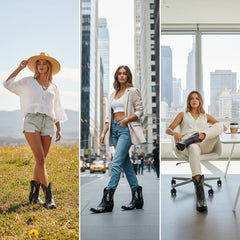 Tuhoomall Western Ankle Boots with Rubber Sole, Zipper Detail, Casual Style, Studded Graphic Design, High Shaft Height of 6 inches for All Seasons