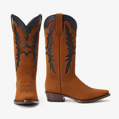 Tuhoomall Western Boots for Women, Low Chunky Heel Mid-Calf Style, Outdoor Fashion, Unique Snip Toe Design with Cut-Outs, All-Season Comfort