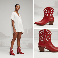 Tuhoomall Fashion Casual Chunky Heel Ankle Booties with Embroidered Hearts, Slip-On Design for All Seasons