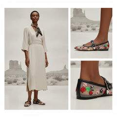 Tuhoomall Ballet Flats Women’s Dress Shoes with Adjustable Buckle, Embroidered Design for Performances and Parties, Low Heel, Comfortable and Stylish