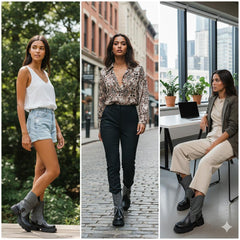 Tuhoomall Stylish Ankle Boots For Women, Casual Short Boots With Round Toe and Thick Heel, Zipper Closure, Versatile For All Seasons