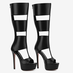 Tuhoomall Fashion High Heeled Sandals For Summer, Knee-High Boots With Waterproof Platform, Chic Casual Style, Zipper Closure Tuhoomall