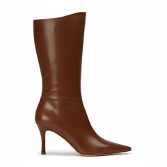 Tuhoomall Comfortable Mid Calf Boots for Travel, Weddings and Daily Fashion - 8cm Stiletto Heel, Slip-On Design in Solid Color