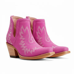 Tuhoomall Stylish Women's Ankle Boots, Chunky 2.36 in Heel, Slip-On Design, Embroidered Details, All-Season Fashion