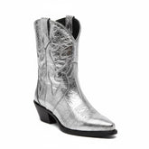 Tuhoomall Western Ankle Booties with Snip-Toe and Chunky Heel for Fashion Casual Parties, Embroidery Design with Metallic Inlay, Slip-On Style