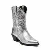 Tuhoomall Western Ankle Booties with Snip-Toe and Chunky Heel for Fashion Casual Parties, Embroidery Design with Metallic Inlay, Slip-On Style Tuhoomall