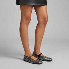 Tuhoomall Comfortable Flat Shoes with Studded Design for Party, Performance, and Casual Wear – Adjustable Straps, Rubber Sole, Round Toe