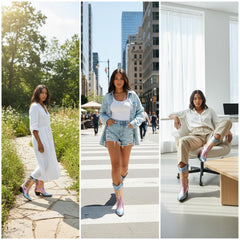 Tuhoomall Colorful Metallic Western Mid Calf Boots with Embroidery, Pointed Toe, Comfort Block Heel for Casual Wear