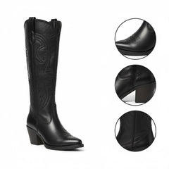Tuhoomall Western Cowboy Boots, Chunky Block Heel, Embroidered Design, Mid Calf Length, Fashion Casual, Perfect for Performances and Everyday Wear