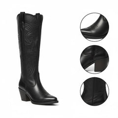 Tuhoomall Western Cowboy Boots, Chunky Block Heel, Embroidered Design, Mid Calf Length, Fashion Casual, Perfect for Performances and Everyday Wear Tuhoomall