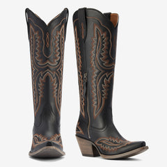 Tuhoomall Western Over-the-Knee Boots for Women, Floral Embroidered Chunky Heel, Comfortable Slip-On, Stylish for Travel and Outdoor Fashion