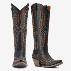 Tuhoomall Western Over-the-Knee Boots for Women, Floral Embroidered Chunky Heel, Comfortable Slip-On, Stylish for Travel and Outdoor Fashion Tuhoomall