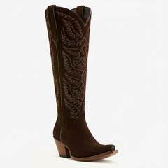 Tuhoomall Western Cowboy Knee High Boots for Women, Floral Embroidery, Comfortable Chunky Heel, Perfect for Travel and Outdoor Fashion