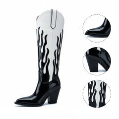 Tuhoomall Western Cowgirl Boots for Women, Pointed Toe, Slanted Block Heel, Stylish Mid Calf, Comfortable Slip-On Design Tuhoomall