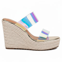 Tuhoomall Comfortable Platform Wedge Sandals for Women - 10.5cm Heel, Open-Toe Design, Fashionable Summer Style with PVC and Rubber Materials