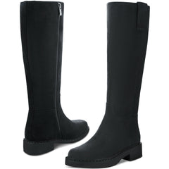 Tuhoomall Fashion Comfort Knee High Boots for Women - Low Heel Zipper Closure, Stylish for Office and Travel, Timeless Solid Color Design