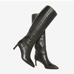 Tuhoomall Fashionable Knee-High Boots for Women, Comfortable Pointed Toe, Metallic Studs, Perfect for Travel, Work, and Parties Tuhoomall