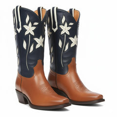 Tuhoomall Western Style Comfortable Ankle Boots with Embroidery for Casual Daily Wear, 4.5 cm Chunky Heel, All-Season Women’s Footwear