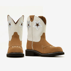 Tuhoomall Western Style Women’s Ankle Boots with Embroidery, Casual Travel & Party Chic, Round Toe, Chunky Heel, Stars & Geometric Patterns Tuhoomall