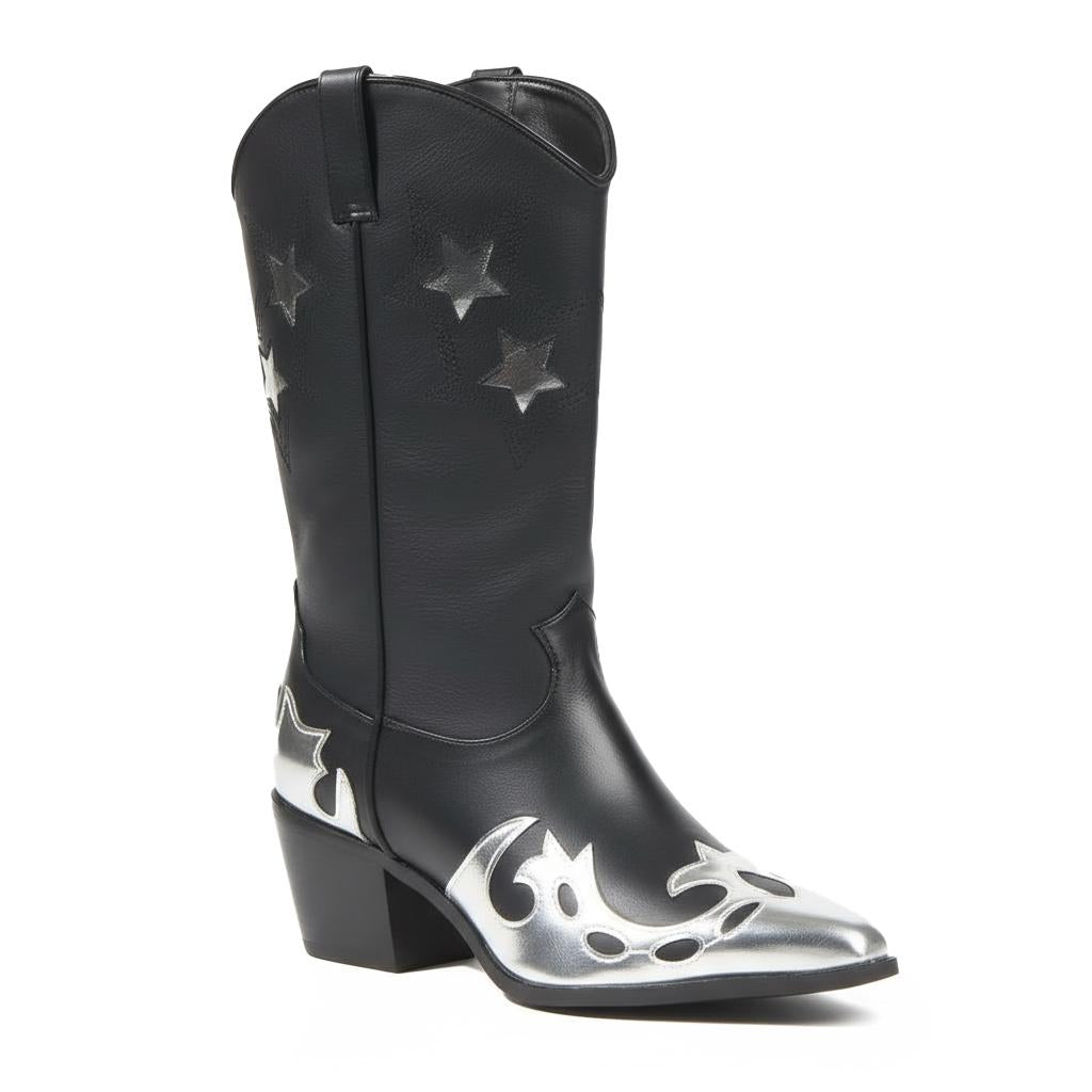Tuhoomall Western Ankle Boots for Women, Chunky Heel 2.52in, Star Embroidery, Casual Fashion Footwear for Everyday Style and Rodeo Events Tuhoomall