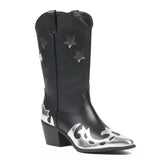Tuhoomall Western Ankle Boots for Women, Chunky Heel 2.52in, Star Embroidery, Casual Fashion Footwear for Everyday Style and Rodeo Events Tuhoomall