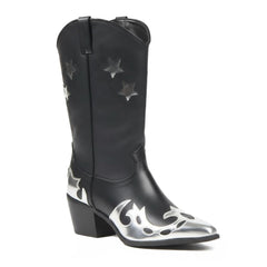 Tuhoomall Western Ankle Boots for Women, Chunky Heel 2.52in, Star Embroidery, Casual Fashion Footwear for Everyday Style and Rodeo Events Tuhoomall