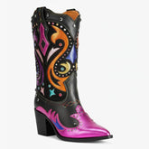 Tuhoomall Western Cowboy Ankle Boots for Women, Stylish Short Booties with Rhinestones for Parties and Runway Performances