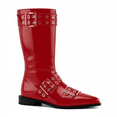 Tuhoomall Comfortable Mid-Calf Boots For Parties & Daily Wear With Adjustable Buckles, Zipper And Metal Accents - Casual All-Season Fashion Footwear