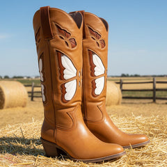 Tuhoomall Western Cowgirl Boots for Women, Retro Chunky Heel, Animal Print Inlay, Slip-On Mid-Calf Style for Casual Everyday Wear