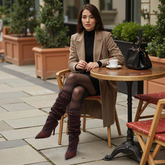 Tuhoomall Style Knee High Boots with Pointed Toe, 9cm Stiletto Heel, Perfect for Parties and Performances, Vintage and Stylish Design