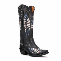 Tuhoomall Western Mid-Calf Boots for Women, Rubber Sole, 1.75 in Chunky Heel, Easy Slip-On, Stylish Embroidered Star Design for Casual and Travel Tuhoomall