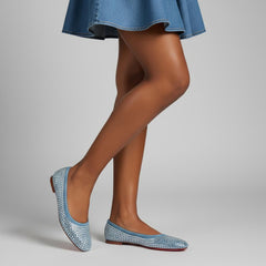 Tuhoomall Comfortable Slip-On Flats for Women - Suede and Denim Upper with Rhinestone Details - Perfect for Fashion Casual, Work, and Parties - Spring/Summer Wear