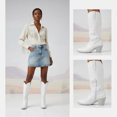 Tuhoomall Western Cowboy Boots, Chunky Block Heel, Embroidered Design, Mid Calf Length, Fashion Casual, Perfect for Performances and Everyday Wear