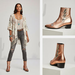 Tuhoomall Pointed-Toe Chunky Heel Ankle Booties with Zipper Closure - Fashionable Floral Applique Design for Parties and Everyday Wear