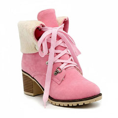 Tuhoomall Fashion Casual Ankle Boots for Women, Classic Street Style, Round Toe, Mid Heel, Lace-Up, Solid Color, Perfect for Winter Wear Tuhoomall