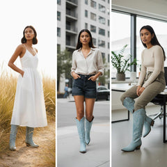 Tuhoomall Western Knee-High Boots with Elegant Embroidery, Stylish Mid Heel for Casual and Office Wear, Durable Faux Suede Leather, All-Season Fashion