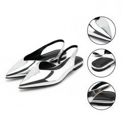 Tuhoomall Comfortable Flat Shoes with Metallic Finish, Vegan Leather, Elastic Slingback, Stylish for Casual, Office, and Daily Wear Tuhoomall