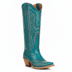 Tuhoomall Western Knee-High Cowgirl Boots with Chunky Heel and Floral Embroidery for Outdoor Fashion and Casual Wear
