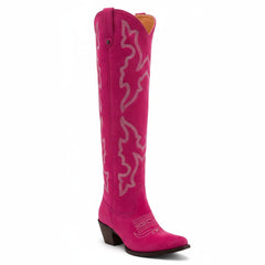 Tuhoomall Western Knee-High Boots for Fashion Casual Style with Embroidered Design and Chunky Heel, Ideal for Ranch and Outdoor Activities