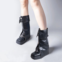 Tuhoomall Western Ankle Boots for Women, Stylish Waterproof Flat Booties with Zipper, Comfortable Thick-Soled Design for Parties and All Seasons