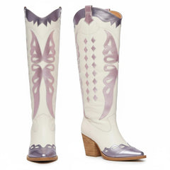 Tuhoomall Western Cowgirl Mid Calf Boots with Snip-Toe and Chunky Heel for Fashion Parties and Performances, Animal Pattern, Metallic Bright Surface