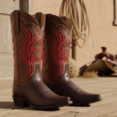 Tuhoomall Comfortable Western Boots for Women's Outdoor Travel - Floral Embroidered Design with Mid-Calf Height and Rubber Sole Tuhoomall