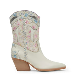 Tuhoomall Floral Ankle Cowboy Boots for Women, Low Chunky Heel 2.75 in, Elegant Vegan Leather, Perfect for Casual and Formal Occasions