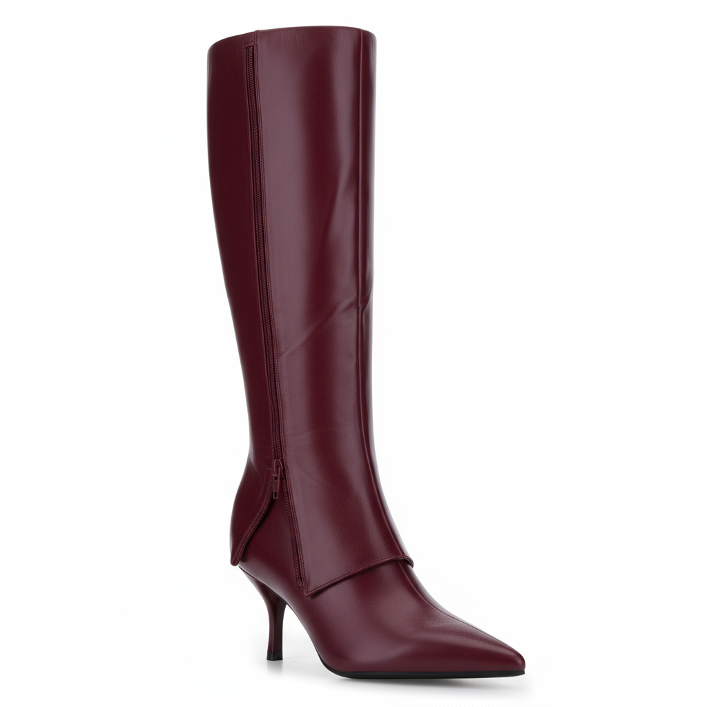 Tuhoomall Knee-High Fashion Boots With Zip Closure For Parties And Casual Wear, Elegant Pointed Toe, 7cm Cat Heel, All-Season Style Tuhoomall