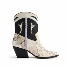 Tuhoomall Floral Ankle Cowboy Boots for Women, Low Chunky Heel 2.75 in, Elegant Vegan Leather, Perfect for Casual and Formal Occasions