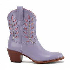Tuhoomall Pointed Toe Chunky Heel Ankle Booties with Embroidered Inlay for Casual Fashion Tuhoomall